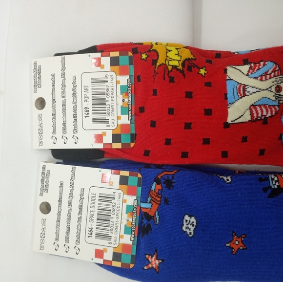 Socks N Socks Mens Crew Socks Two Pairs Space Doodle Pop Art - Picture 2 of 4